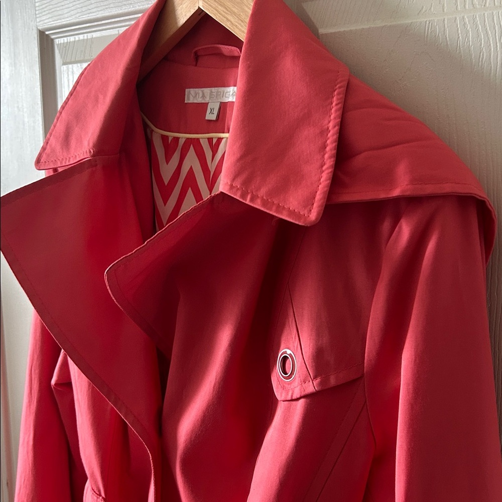 Via Spiga‎ Womens Spring Midi Length Belted Hooded Trench Coat in Coral Size XL - Picture 6 of 14
